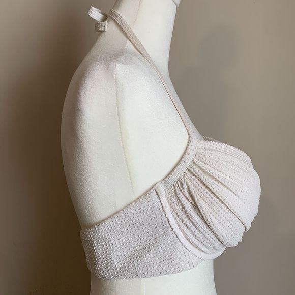 Victorias Secret Bikini Top White 34D Halter Push Up Bridal Textured Gold - Picture 2 of 7